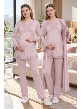 Mecit 1517 Pudra Sabahlıklı Hamile Lohusa Pijama Takımı